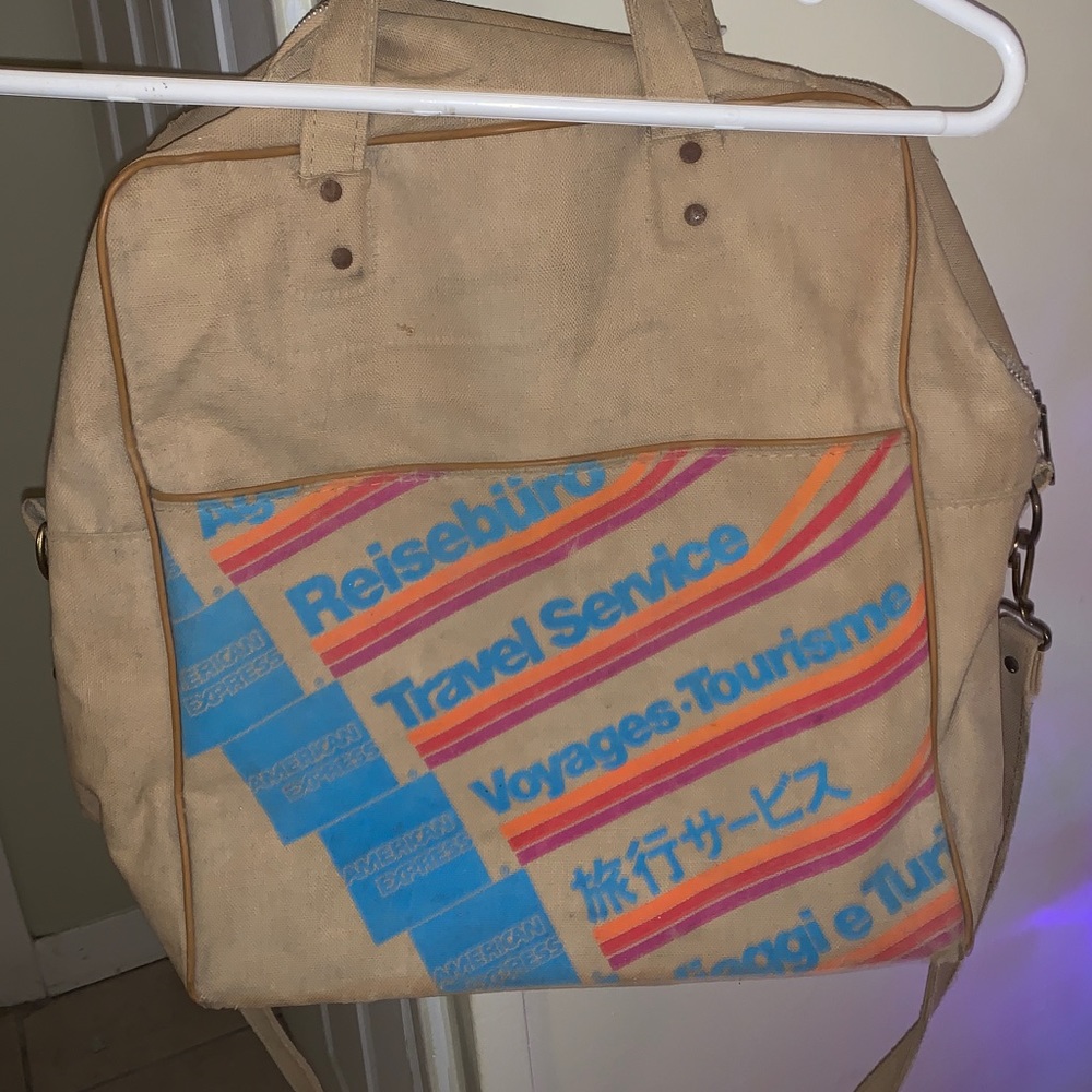 Vintage American Express Travel Bag w/ Strap - Awesome Graphics!